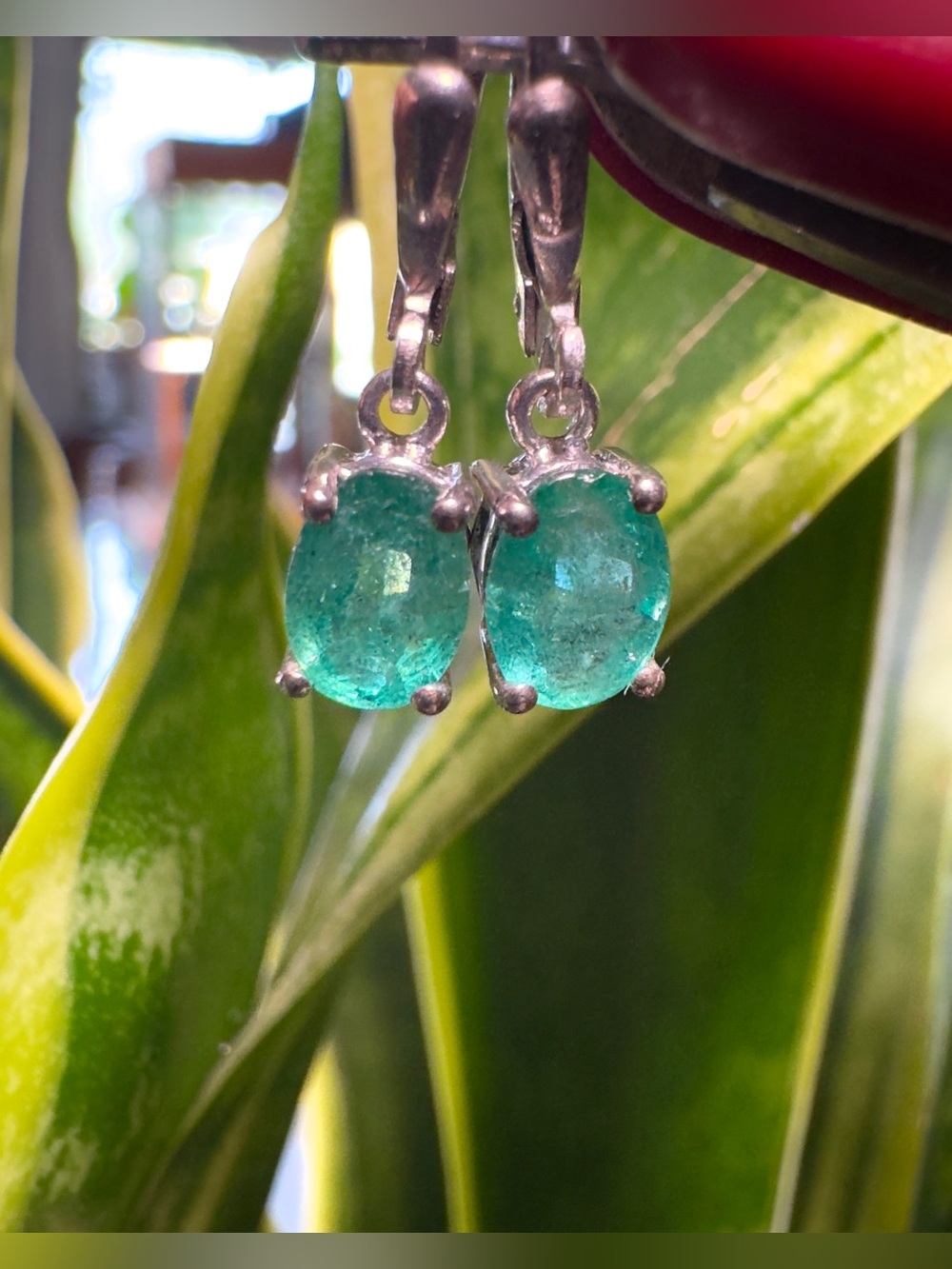 Sterling Emerald Drop Dangle Earrings